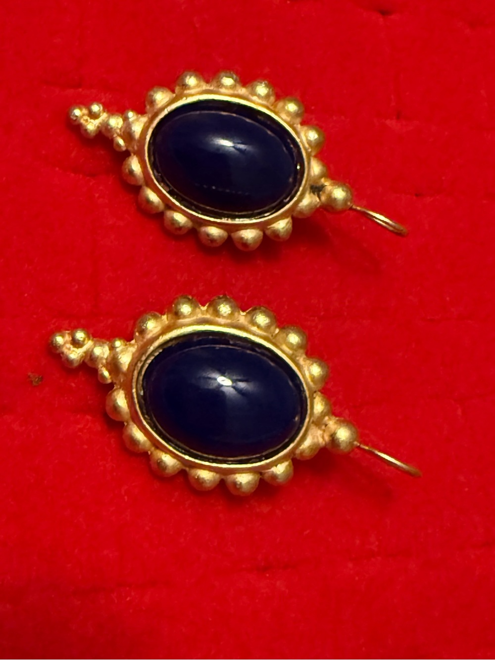 C. Stein Gold-Tone Earrings with Deep Blue Oval Cabochons